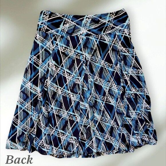 Apostrophe Blue & Black Chiffon Fully Lined Below Knee Midi Skirt Womens 14 EUC - Picture 5 of 8